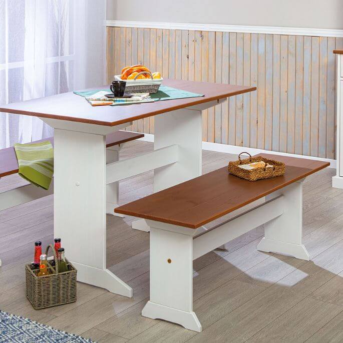 Banc de cuisine style campagne en pin massif blanc Radja